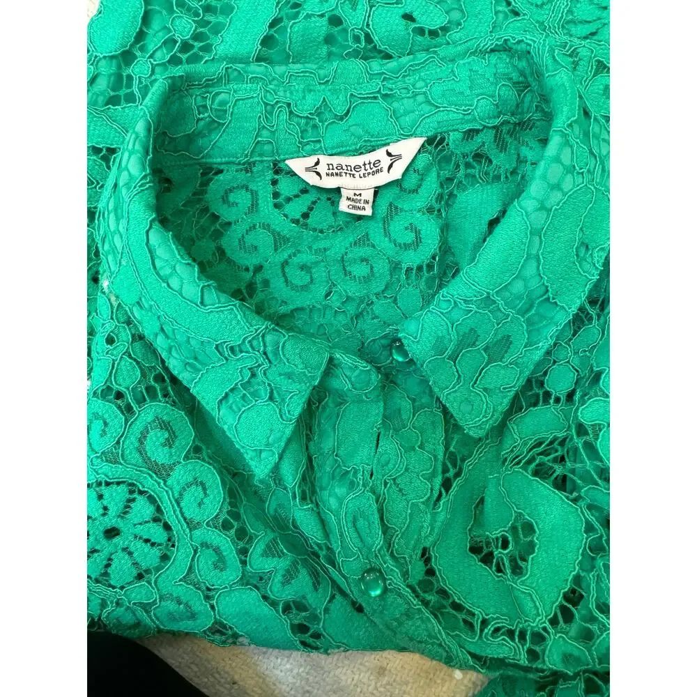 NANETTE Nanette Lepore Green Lace Blouse - Emerald Isle - Picture 3 of 15